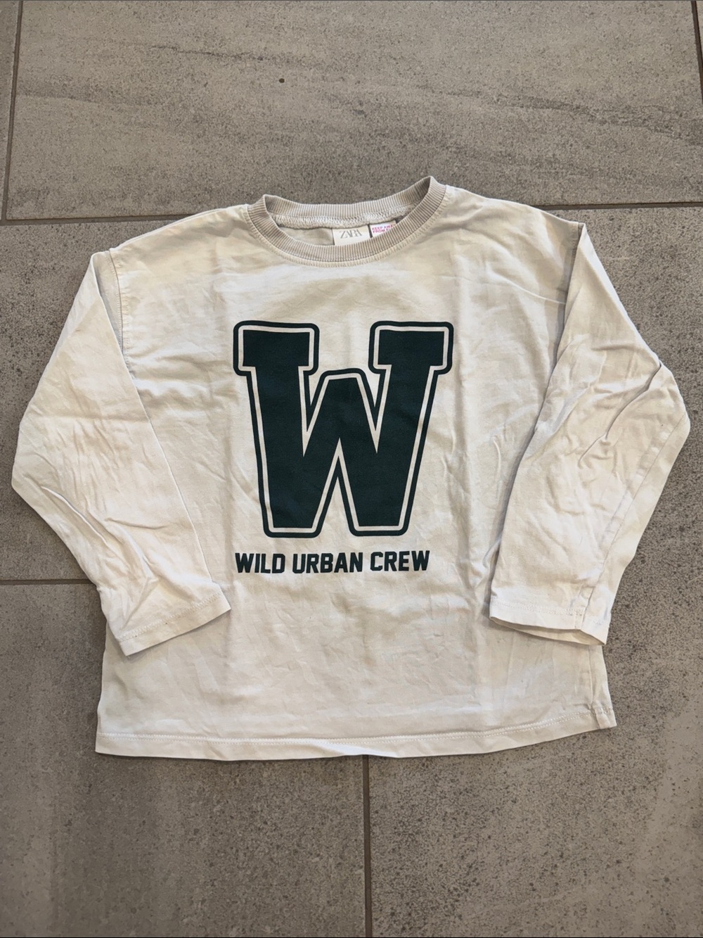 Zara Kids Cream & Dark Green Long-Sleeve Shirt, Sz 4-5 Years